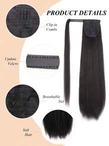 Extensión de cola de caballo sintética recta y elegante para mujer, con textura Yaki y cierre con cordón, una pieza versátil para todo tipo de usuarios - Disponible en múltiples tonos