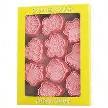 10 件/套迷你圣诞饼干模具，3D 形状烘焙模具，适用于饼干软糖 - 粉紅色-聖誕節10 - 查看 3