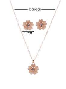 1pc Floral Design Cat Eye Stone Necklace And 1 Pair Of Earrings