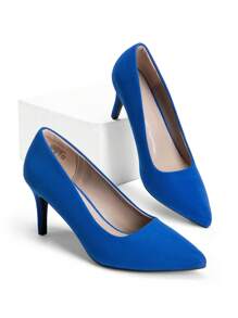 Women High Stiletto Heels Pumps Pointed Toe Solid Color Closed Pointed Toe Dress Court Pumps Shoes For Wedding Work Office Business, 3 Inches - 寶藍色 - 查看 2