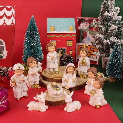 Conjunto de figuras colecionáveis de presépio de resina - Decoração de Natal para ambientes internos e externos - Figuras variadas pintadas à mão para vários tipos de cômodos - Decorações de Natal sem eletricidade, os melhores presentes