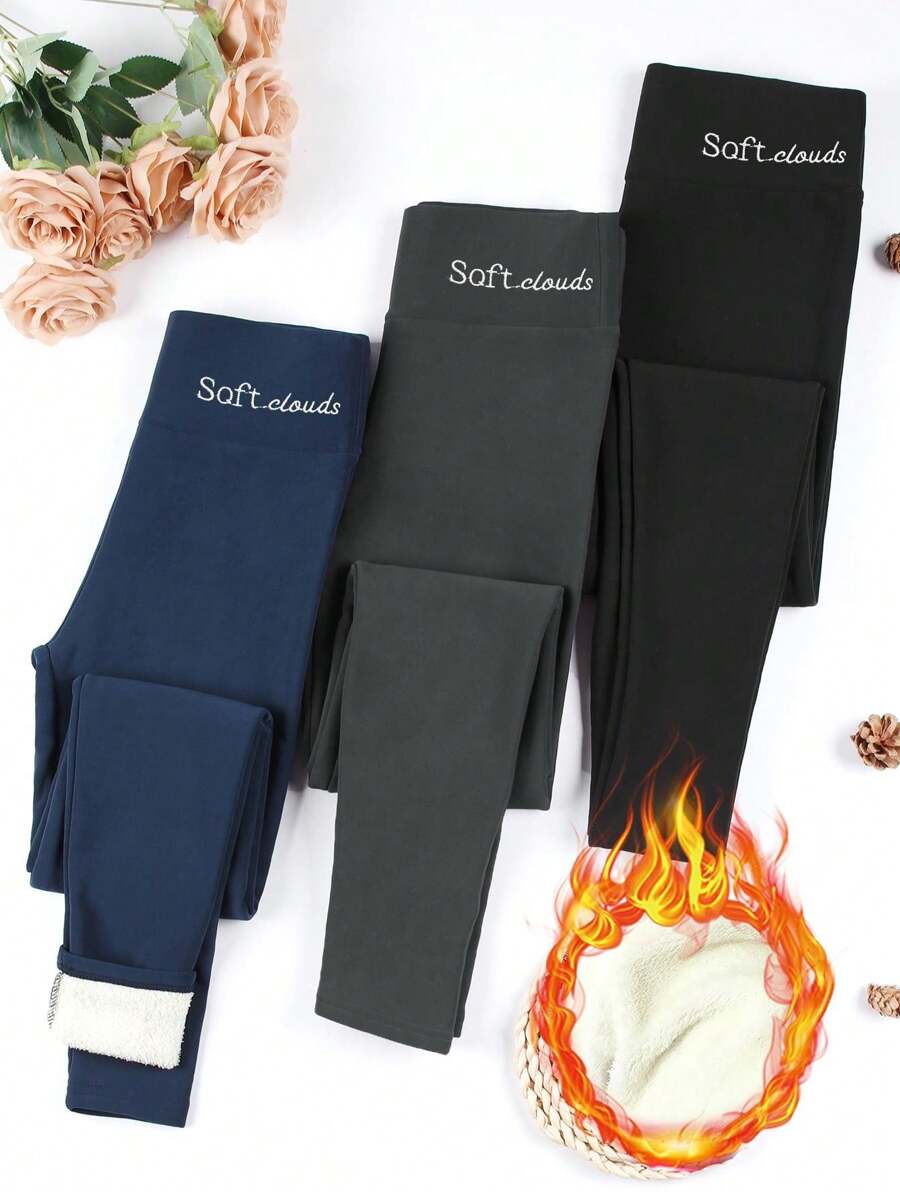 3Pcs Women High Waist Thermal Lined Leggings, Winter Tights - Multicolor - View 1