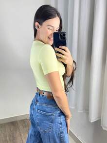 Women's Basic Suplex T-Shirt Crop Top - Màu vàng - Xem 2
