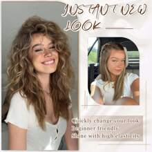 4PCS Clip In Hair Extension, Short Curly Hair Extensions Clip In Hair Extensions Seamless Lace Weft Natural Soft Mermaid Waves Hairpieces For Women - Brown Highlight - View 4