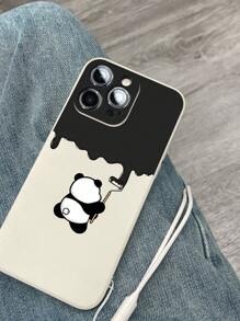 1 pieza Funda de teléfono con estampado de panda de moda, borde recto, efecto escarcha, con correa de muñeca, compatible con Apple iPhone11/12/13/14/15/16/16PRO/16PROMAX, Galaxy A05/A15/A25/A35/A53/A54/A55/S23/S24, serie Redmi, resistente al agua, a los golpes, a las caídas y a los arañazos