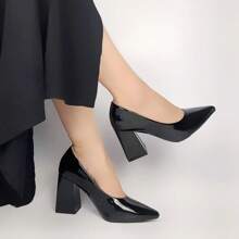 Women's Classic Black Patent Leather Pumps With 8.5 Cm Thick Heel MM5566 - màu đen - Xem 1