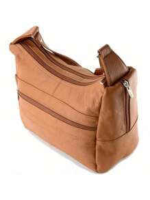 Womens Genuine Leather Purse Adjustable Strap Mid Size Multi Pocket Shoulder Bag - 棕色 - 查看 4