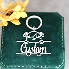 1pc Customized Name Keychain Personalized Animal Stainless Steel Nameplate Car Key Chains ,Custom Name Keychain Stainless Steel Animal Lovely Unique,Animal Letter Nameplate Keyring,Silver Color Jewelry Gift