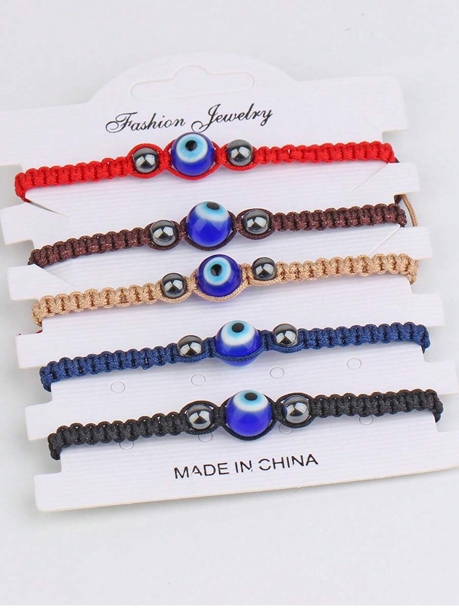 1 件可调节编织蓝眼睛恶魔之眼手链 - 彩色 - 查看 1