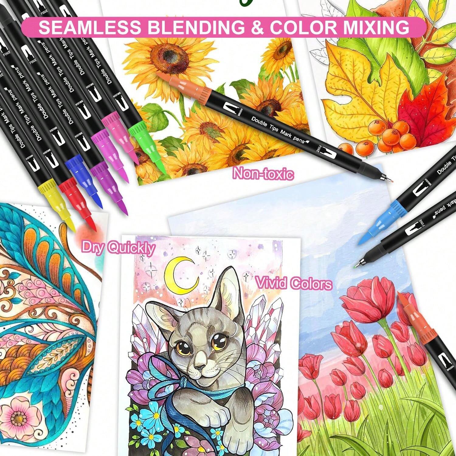 72 Colors Dual Tip Brush Pens With Brush Tip And Fine Tip For Artists