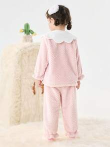 Balabala Girls' Sleepwear Set, Winter Warm Children's Loungewear, Coral Fleece for Toddlers to Big Kids, Petal Collar - 紅色 - 查看 5