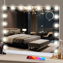 Geschenk 60 x 52 cm Schminkspiegel mit 17 LED-Beleuchtung, USB-Touch, Heimdekoration, Badezimmerzubehör, Schulrückkehrartikel - Weiss - Übersicht 4