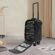 LOYALHEARTDY Rolling Makeup Train Case, Cosmetic Storage Organizer, Trolley For Makeup Artist Nail Technician Hairstylist, Professional Makeup Case - 黑色 - 查看 1