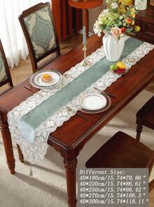 1 件 100% 涤纶面料精致 3D 刺绣蕾丝花边家居装饰、橱柜围巾、厨房餐桌旗、餐垫、室内外节日装饰、野餐、派对、婚礼系列桌旗 - 綠色 - 查看 4