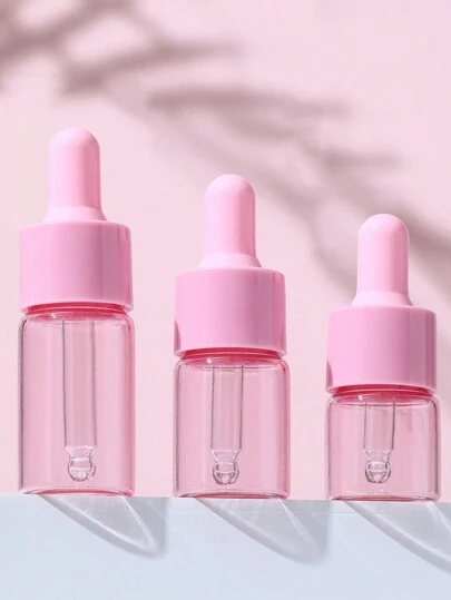 1pc/3pcs 5ml 10ml 15ml 20ml Pink Glass Dropper Bottles Macaroon Cap Serum Essential Perfume Oil Mini Portable Travel Eye Drop Pipette Refillable Glass Bottles