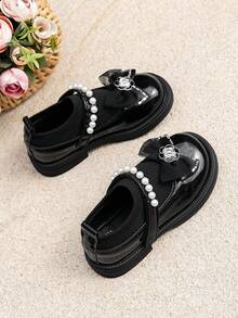 Giày lười dệt kim đế bằng kiểu công chúa nơ, phong cách trường học, cho mùa xuân và mùa thu - màu đen - Xem 2