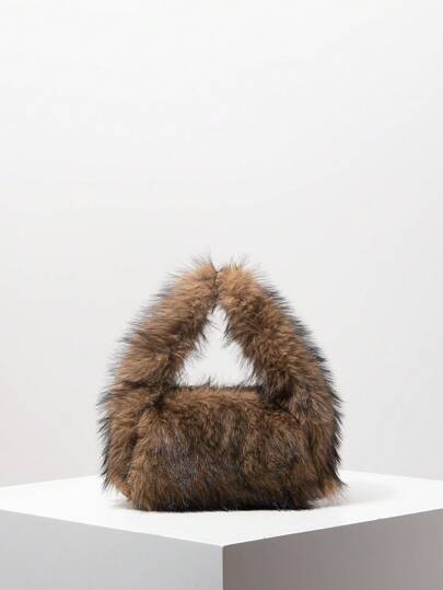 纯色毛绒糖果色斜挎包，Y2K风格女士秋季手提包，女孩假日旅行钱包，可爱魅力冬季手拿包，单肩包（图案随机）