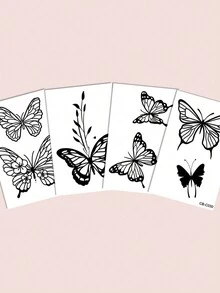 4pcs Herbal Juice Semi-Permanent Minimalist Tattoos, Elegant Butterfly & Floral Patterns, 7-14 Days Lasting, Waterproof, Suitable For Arm, Ankle, Ear, Shoulder, Neck, Collarbone - Blue - View 7