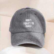 1pc Women/Men Casual "Don't Forget To Smile" Adjustable Washed Baseball Cap, Outdoor Sun Protection For Spring, Autumn Traveling, Beach, Y2K Style - Orange - View 3