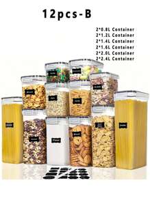 3/5/6/7/9/10/11/12/15/24pcs Stackable Large Capacity Food Storage Container With Lid, Coffee Storage Container, Multi-Functional And Reusable Food Storage Sealed Box, Used For Flour, Sugar, Dried Fruits, And Pasta, Kitchen Sorting And Storage, Kitchen Accessories