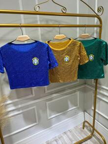 Cropped Sequin Brazil - 藍色 - 查看 4