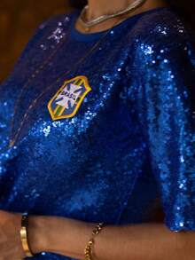 Cropped Sequin Brazil - 藍色 - 查看 2