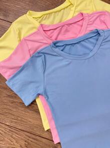 Cropped basico camiseta manga curta feminino casual kit com 3 - Multicolorido - Visão 2