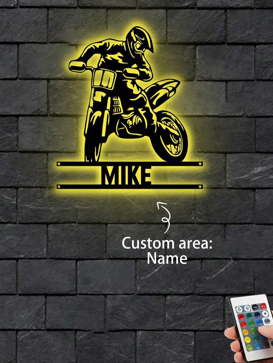 1pc Tên tiếng Anh tùy chỉnh được cá nhân hóa Dòng rỗng Xe máy Thể thao Trang trí nội thất Kim loại Sắt Nghệ thuật Đèn treo Trang trí cho Phòng khách Phòng ngủ Tường trong nhà, Trang trí phòng, Trang trí phòng ngủ, Trang trí nhà, Trang trí nhà