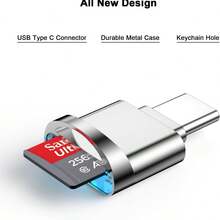 Lector de tarjeta Micro SD con USB C, adaptador de tipo C a Micro SD con aleación de zinc externa y portátil, lector de tarjeta SD compatible con TF Micro SDHC SDXC, compatible con , iPad Pro, iPhone 15 - plata brillante - Ver 4
