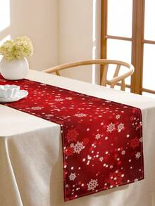 1 件简约圣诞雪花图案亚麻桌旗，适合节日、派对、生日、晚餐、厨房、餐桌装饰、橱柜盖、四季家居装饰 - 彩色 - 查看 6