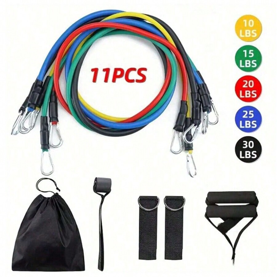 11 Pcs/Set Resistance Bands Kit With Door Anchor, Handles And Carry Bag