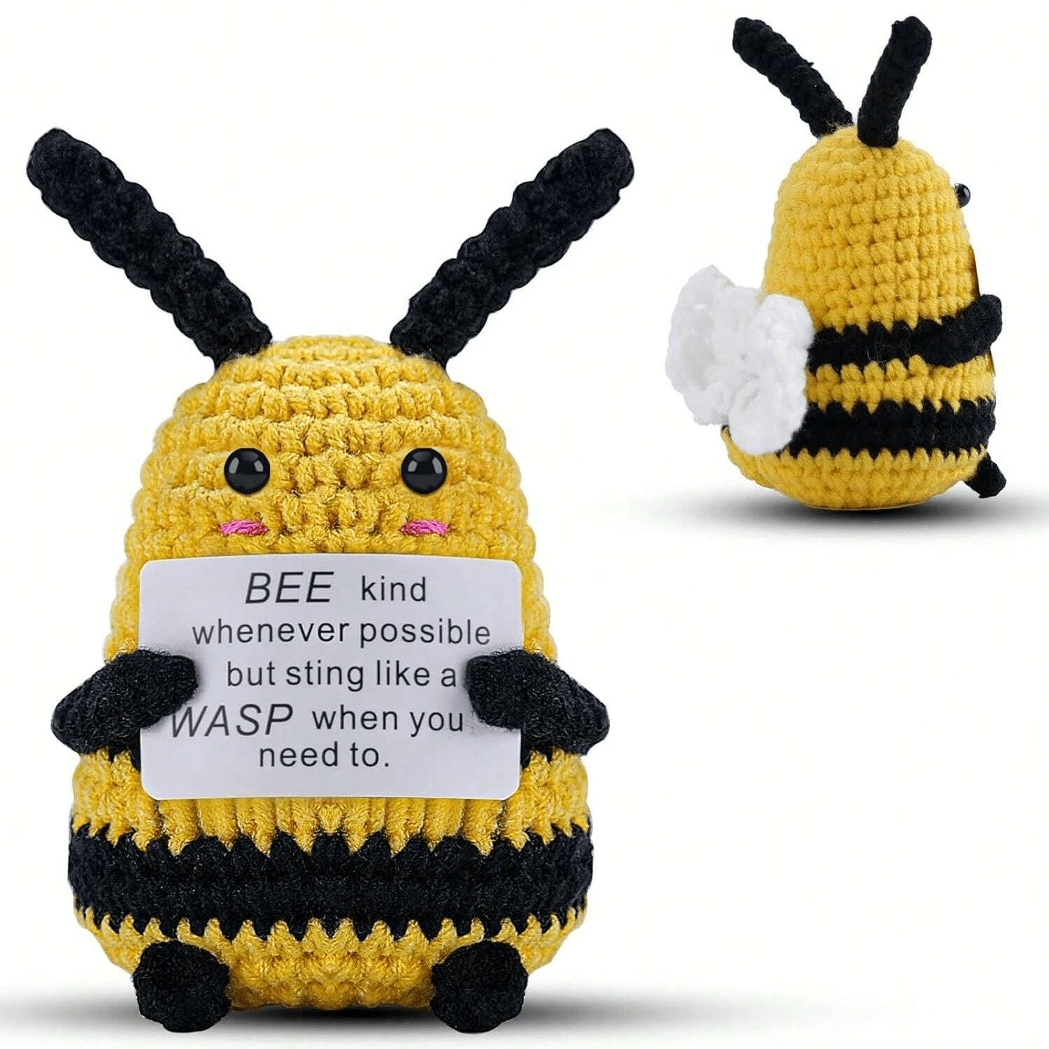Những chú ong tích cực vui nhộn Mini Crochet Bees với những tấm thiệp khẳng định tích cực để làm quà tặng mới lạ đầy cảm hứng và trang trí tiệc. Thích hợp cho lễ hội, quà tặng sinh nhật, quà tặng tiệc sinh nhật - Nhiều màu - Xem 1
