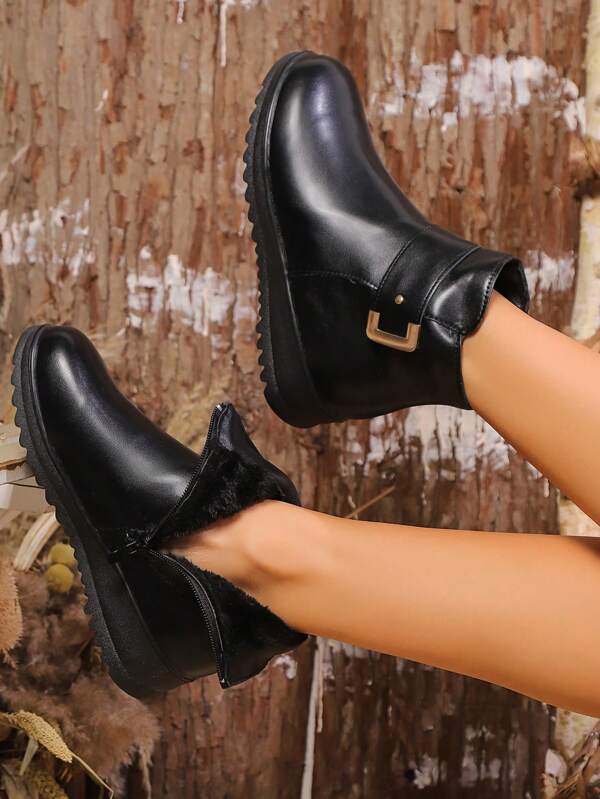 Nowe buty dla mamy jesień zima puszyste podszyte krótkie buty platforma obcas przytulne ciepłe antypoślizgowe boczny zamek błyskawiczny czarne botki