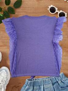 Ribbed Tank Top With Tulle Sleeves And Ruffles - 紫丁香色 - 查看 2