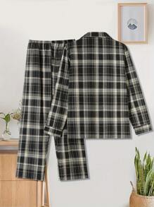 Thick Warm Men's Pajama Set, Long Sleeve Shirt & Long Pants For Autumn/Winter