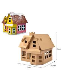 1pc DIY Handmade Decoration Paper House Patchwork House Toy Colouring Paper Box House Christmas Cardboard House - Brown - View 4