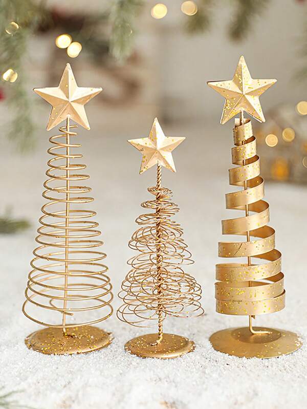1pc Iron Mini Christmas Tree,Creative Mini Christmas Decorations,Gold Desktop Christmas Tree Decorations For Christmas Party Supplies Best Gifts Birthday Home Decor Room Decor Winter