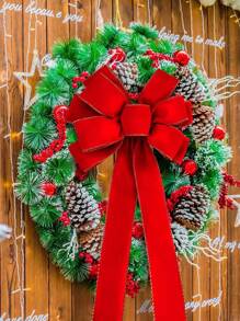 1 件红色圣诞蝴蝶结户外装饰、圣诞树顶饰蝴蝶结、天鹅绒花环蝴蝶结，适用于圣诞节、家居前门装饰、场景装饰、节日装饰、房间装饰、家居装饰、主题派对装饰、圣诞装饰、圣诞蝴蝶结 - 彩色 - 查看 2