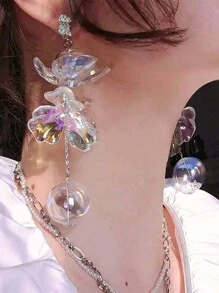 1 par de aretes de bola de flor de cristal acrílico de colores exagerados, de gran tamaño, regalo para mujer, estilo de joyería de resort de playa de verano