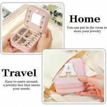 1 件迷你珠宝旅行盒，小型珠宝盒，旅行珠宝收纳盒，便携式珠宝收纳盒，适用于戒指、耳环、项链、手链、手镯收纳盒，女孩女士盒（粉色镜子 A-Z） - 粉色 - 查看 6