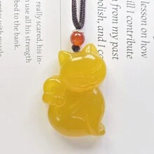 1 Pieza Colgante de collar con cristal de ágata natural en forma de zorro, gatito, chakra de moda, joya guardiana de la paz, tallado a mano, para hombres y mujeres, con significados de paz, riqueza, suerte, felicidad familiar. Apropiado como regalo familiar, navideño u otros días festivos. (Opcionales: cordón, caja de regalo)