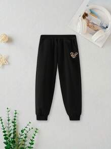 2pcs/Set Leopard Print Heart Graphic Sporty Set For Teens, Loose Sweatshirt & Casual Pants, With Pockets, Fashionable For Autumn - Black - View 4