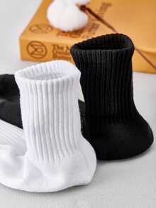 5 双女士中筒袜，专业运动中筒袜，运动袜，黑色袜子，纯色袜子，适合跑步运动的袜子，男女通用情侣袜 - 黑色 - 查看 4