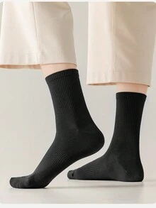 5 双女士中筒袜，专业运动中筒袜，运动袜，黑色袜子，纯色袜子，适合跑步运动的袜子，男女通用情侣袜 - 黑色 - 查看 3