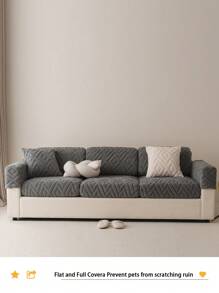 1pc Winter Thick Plush Jacquard Nonslip Sofa Seat Cushion Cover, Simple Modern Soft Skin-Friendly Pet-Proof Elastic Sofa Slipcover, Autumn/Winter Pet Semi-Covered Sofa Seat Pad, Anti-Cat Scratch Sofa Skirt Fit For L-Shaped Combination Sofa And 1/2/3/4 Seater Sofa (Sold Individually) - Dark Grey - View 4