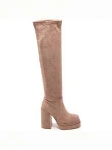 Bottes noires hautes jusqu'aux genoux pour femmes avec un talon épais, - Kaki - Voir 5