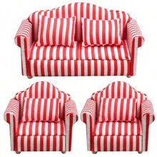 1:12 Dollhouse Miniature Living Room Furniture Set - 3pcs White Fabric Sofa With 4 Pillows, Doll House Sofa, Micro Scenery Decor, Reclining Loveseat, White Decorative, Doll Furniture, Cute Small Sofa, Exquisite Small Sofa Pendant, Miniature Toy Furniture, Suitable As A Gift