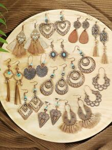 TopHanqi 25 par kolczyków z frędzlami w stylu vintage w kolorze brązowym z serii Maillard, kolczyki ze stopu, wiele stylów, lekkie, odpowiednie do codziennego noszenia przez kobiety, pasujące na imprezę, biżuteria w stylu boho, prezent świąteczny, pasujące do wszystkiego