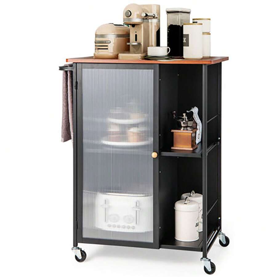 Homasis Kitchen Island On Wheels Utility Trolley Rolling Coffee Bar
