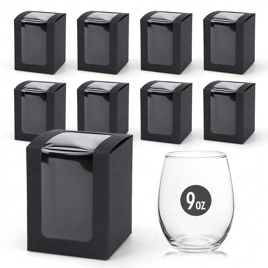 20pcs, 8x8x10cm, Window Kraft Paper Gift Boxes Suitable For Wine Glasses, Candles, 9-Oz, Wedding Bride Party Favor Boxes Back To School Valentine Day